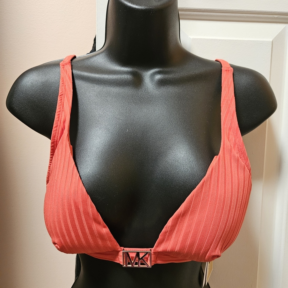 Stylish Coral Bikini Top with Michael Kors Logo Accent